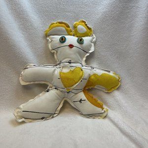 Unique‎ Handmade Yellow And White Abstract Ugly Doll With Heart Pocket